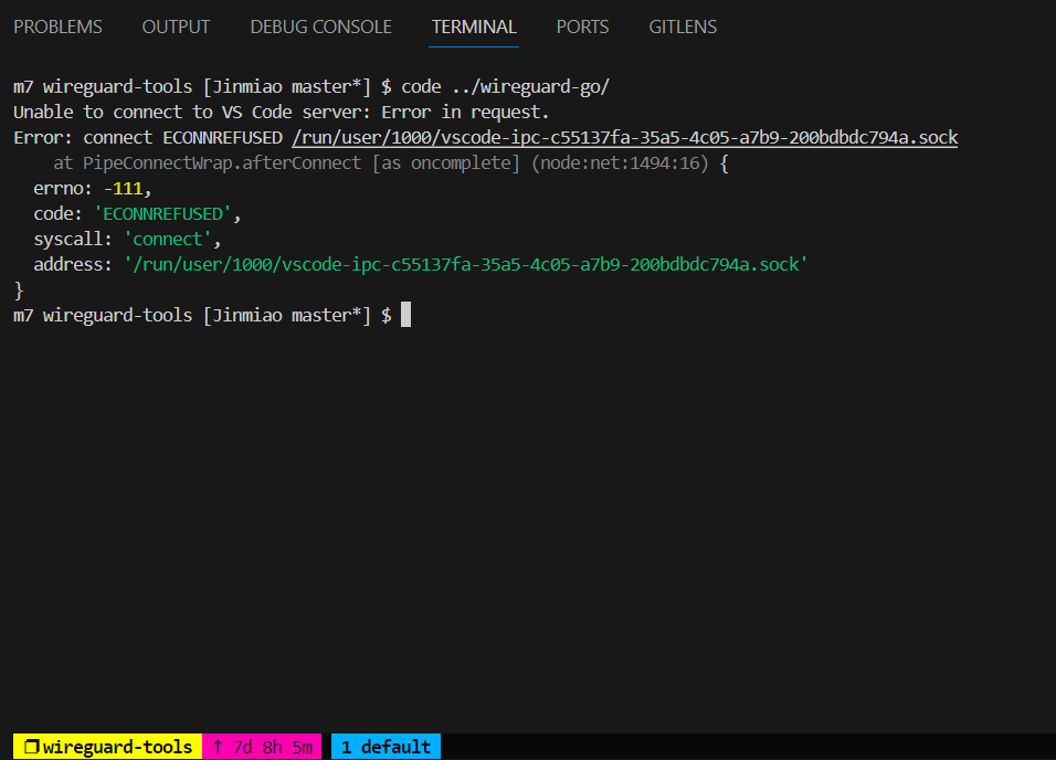 vscode integrated terminal with tmux error